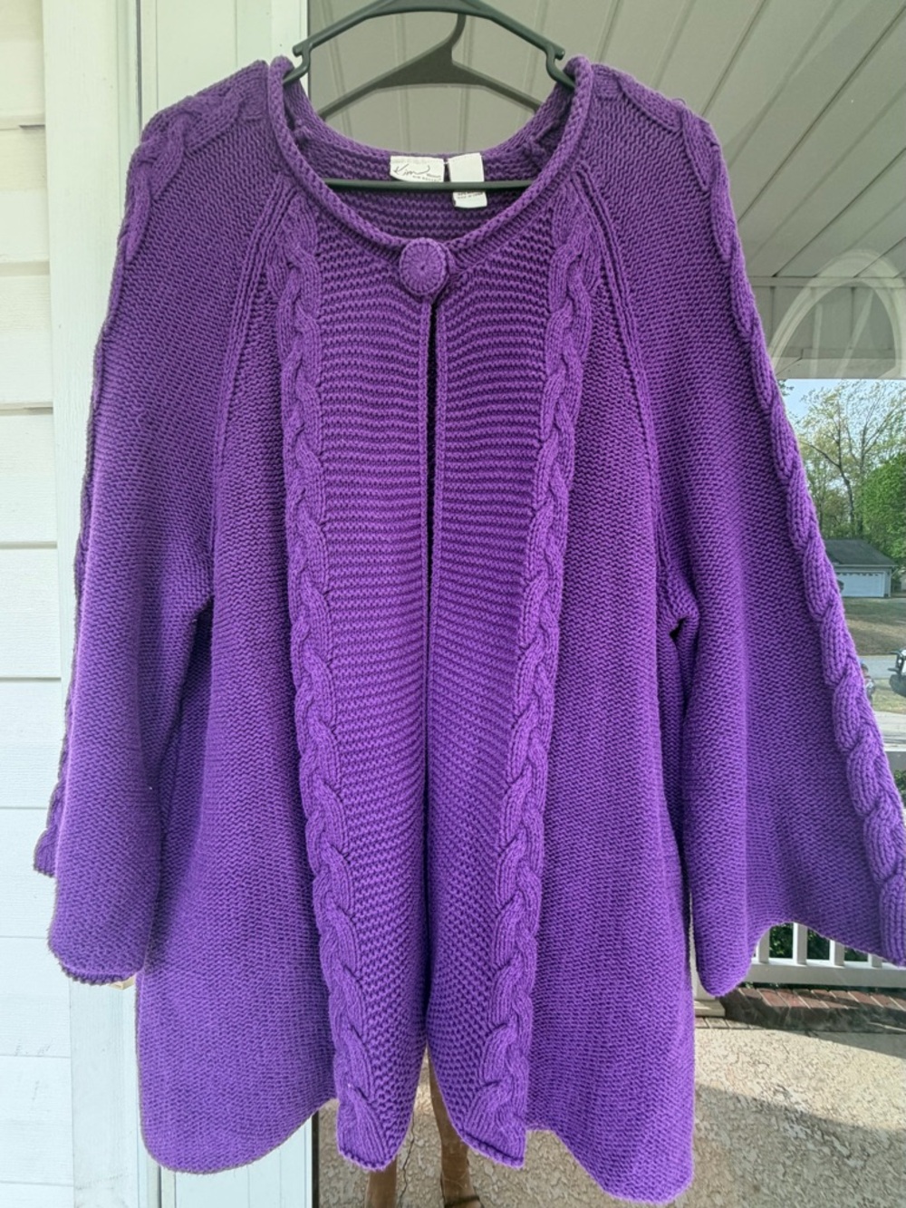 Kim Rogers Purple Cable-Front Button Cardigan